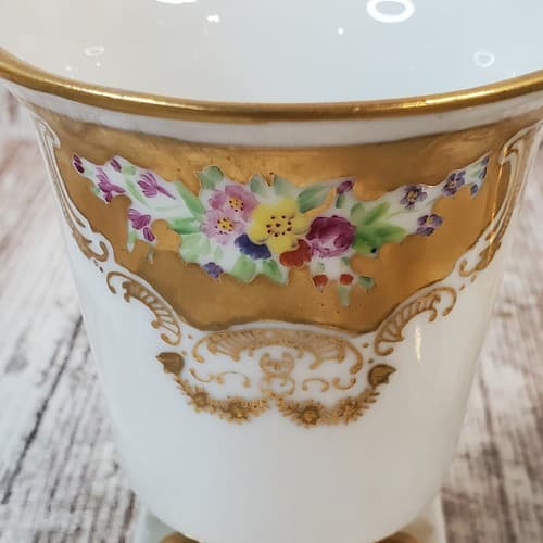 Vintage Andrea Ceramic Gold & Floral Decorated Pedestal Cup & Trinket Dish Japan - Thumbnail 2