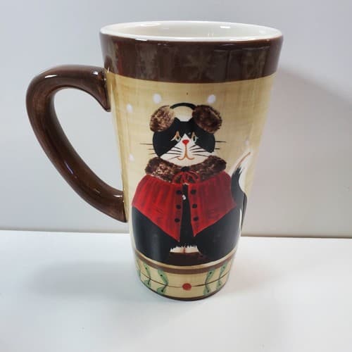 Sakura Cozy Cats Fiddlestick 15oz Kitty in a Sweater w/ ear Muffs 6" Coffee Cup - Thumbnail 3