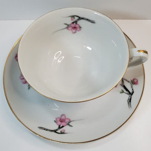 Vintage Diamond China CHERRY BLOSSOM made In Japan Coffee Cup and Saucer - Thumbnail 2
