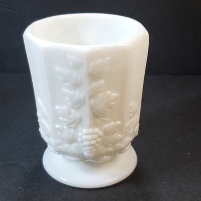 Vintage Westmoreland Paneled Grape Milk Glass Open Sugar Footed Cup Planter