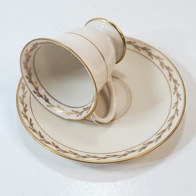 Vtg Franciscan Beverly Demitasse Cup and Saucer Gold Trim Made in California MCM - Thumbnail 2