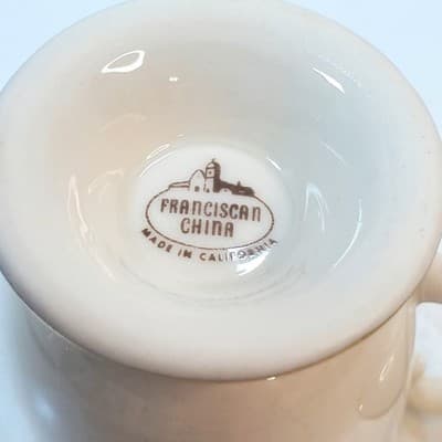 Vtg Franciscan Beverly Demitasse Cup and Saucer Gold Trim Made in California MCM - Thumbnail 7