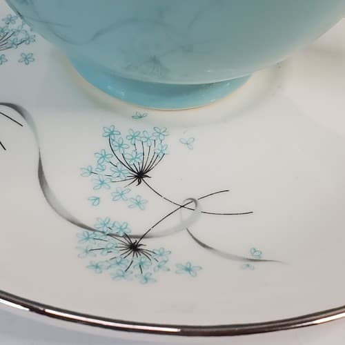 Taylor Smith Taylor Versatile Aqua Blue Lace Dandelion Coffee Cup & Saucer Plate - Thumbnail 2