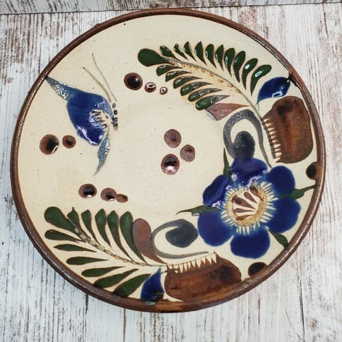 Vintage Tonala Sandstone Mexican Pottery Glazed Design Cup & Saucer Set Signed - Thumbnail 4