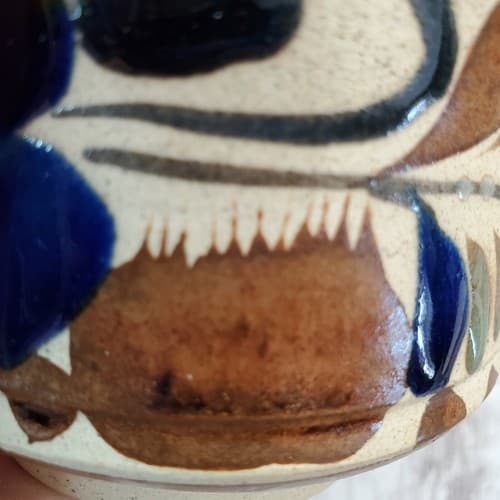 Vintage Tonala Sandstone Mexican Pottery Glazed Design Cup & Saucer Set Signed - Thumbnail 7