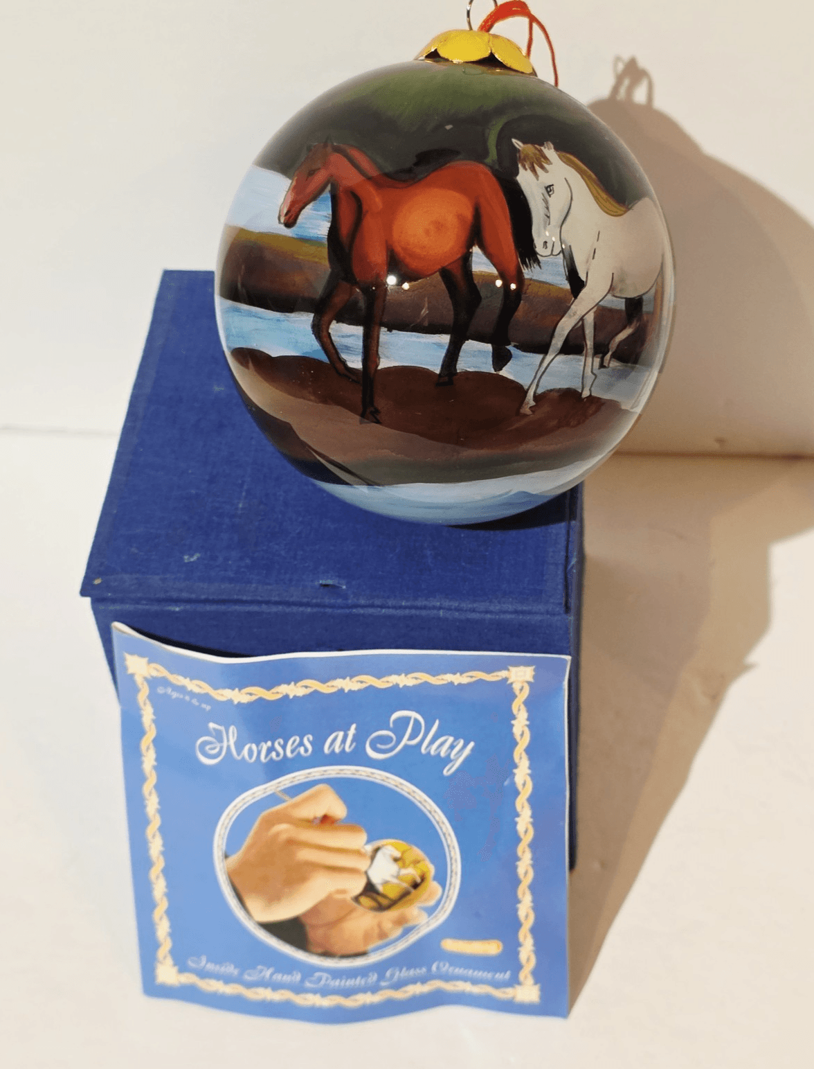 Schylling 2004 Horses At Play Round Blown Glass Hand Painted Christmas Ornament