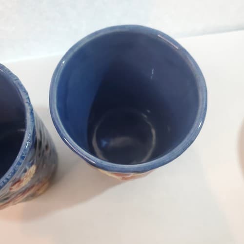 Set of 2 Vintage Ceramic Hand Painted Japan Glazed Tumbler Juice Cup 3D Bird - Thumbnail 3