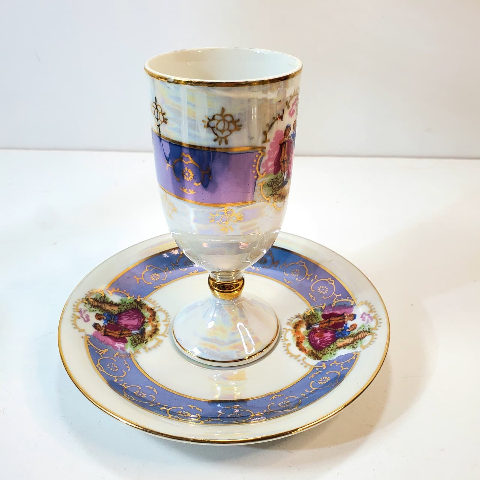 Royal Vienna Style Classical Victorian Scene 7/891 Demitasse Cup Saucer Purple - Thumbnail 6