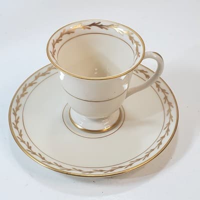 Vtg Franciscan Beverly Demitasse Cup and Saucer Gold Trim Made in California MCM