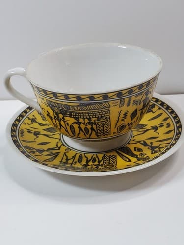 Vintage Hand Made Painted in Greece coffee cup and saucer Greek Scenes Design - Thumbnail 2