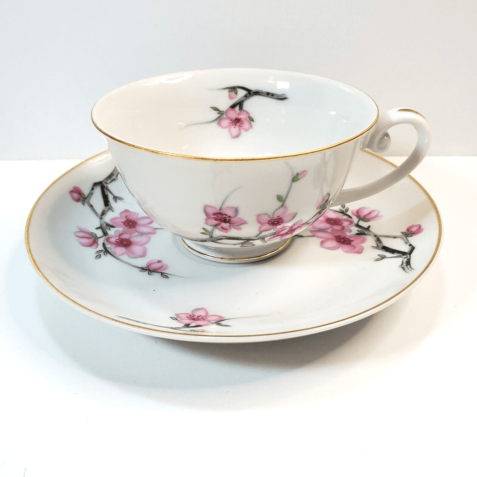 Vintage Diamond China CHERRY BLOSSOM made In Japan Coffee Cup and Saucer