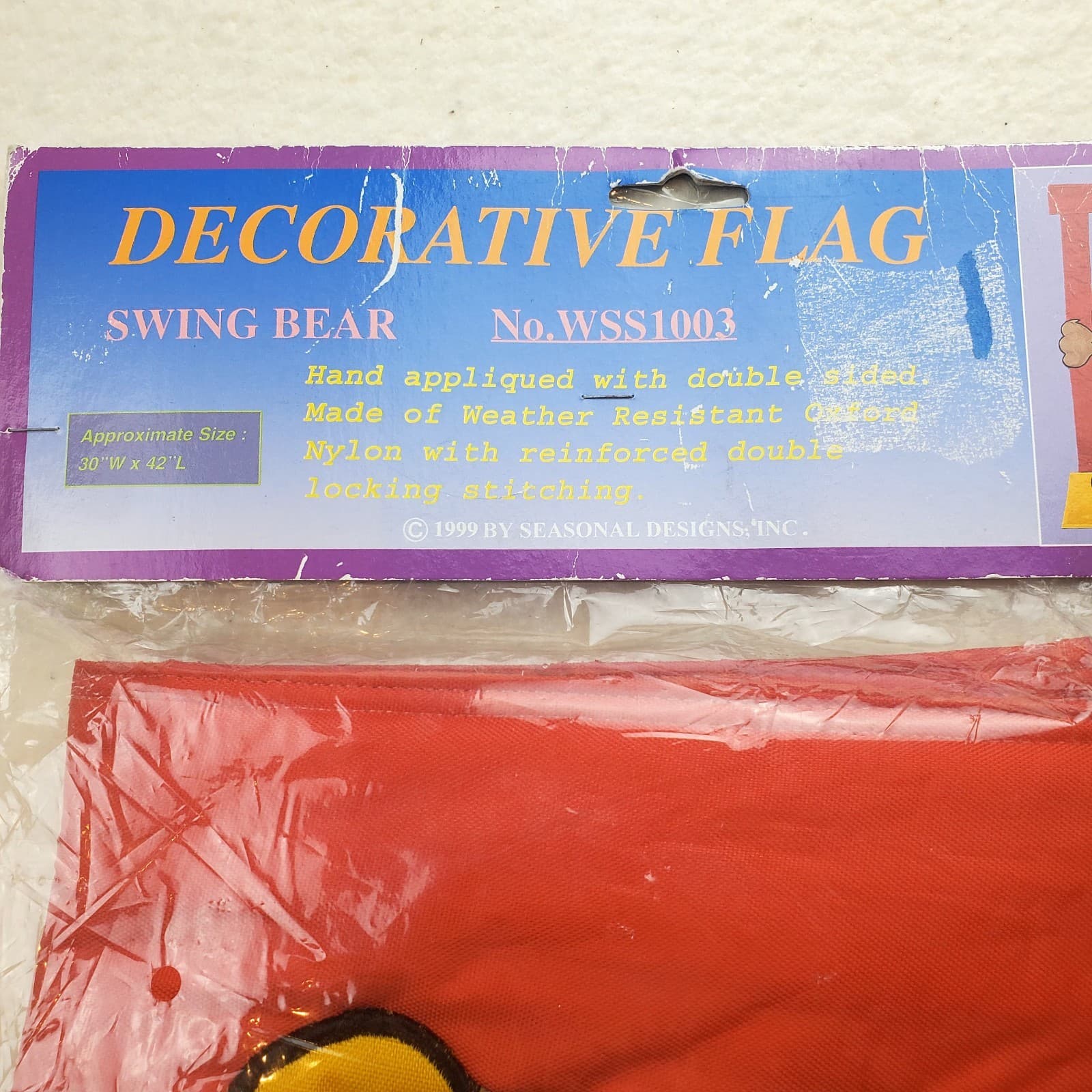 Vintage 1999 Decorative Outdoor Nylon Flag Bear On A Swing Banner 30” X 42” NOS - Thumbnail 4