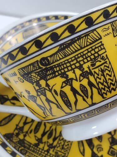 Vintage Hand Made Painted in Greece coffee cup and saucer Greek Scenes Design - Thumbnail 4