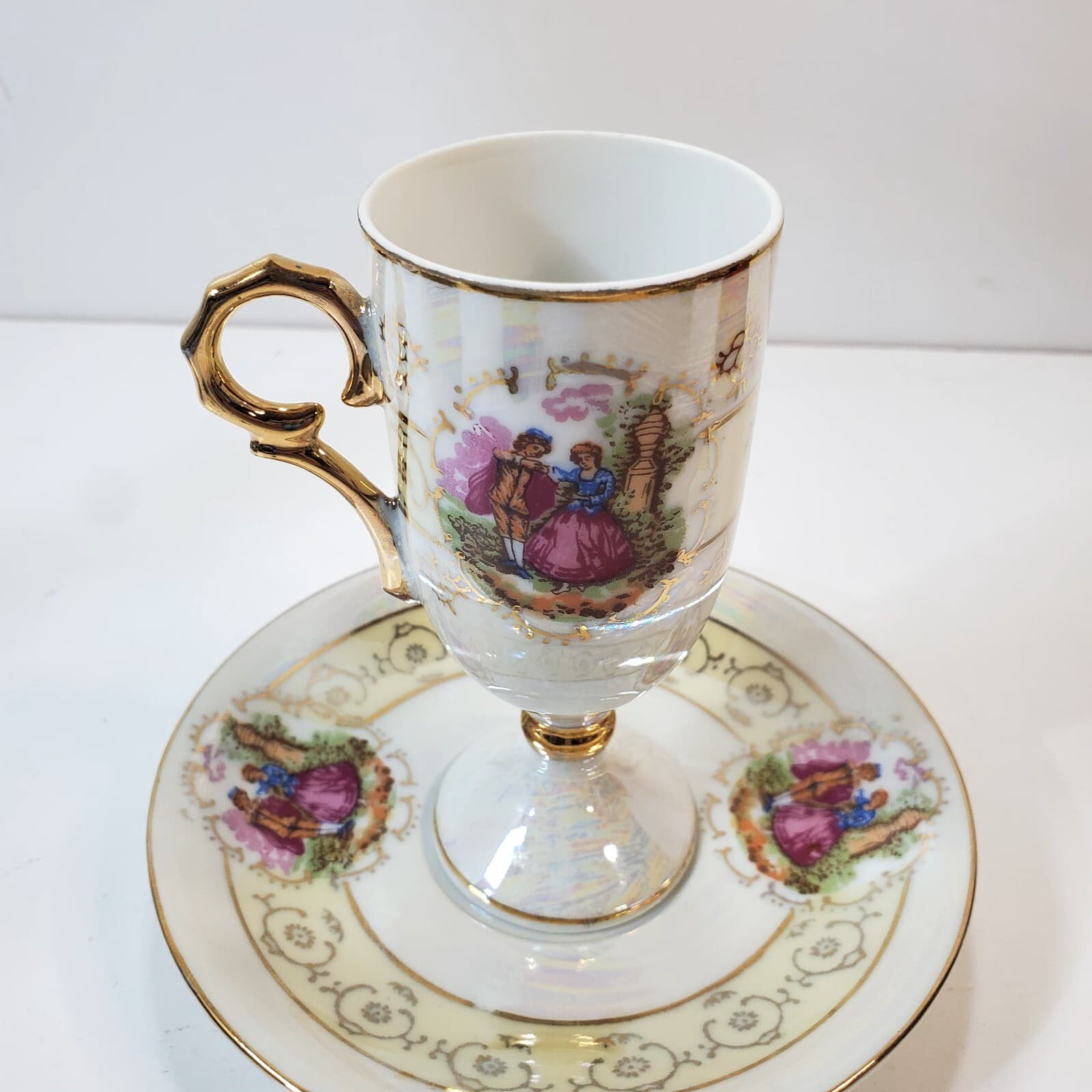 Royal Vienna Style Classical Victorian Scene 7/891 Demitasse Cup Saucer Yellow - Thumbnail 4