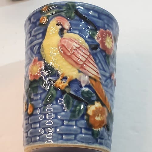 Set of 2 Vintage Ceramic Hand Painted Japan Glazed Tumbler Juice Cup 3D Bird - Thumbnail 11