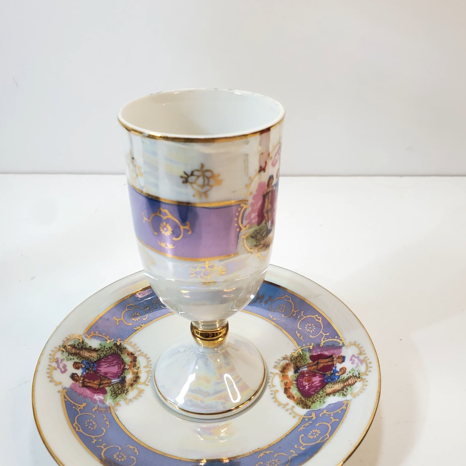 Royal Vienna Style Classical Victorian Scene 7/891 Demitasse Cup Saucer Purple - Thumbnail 5