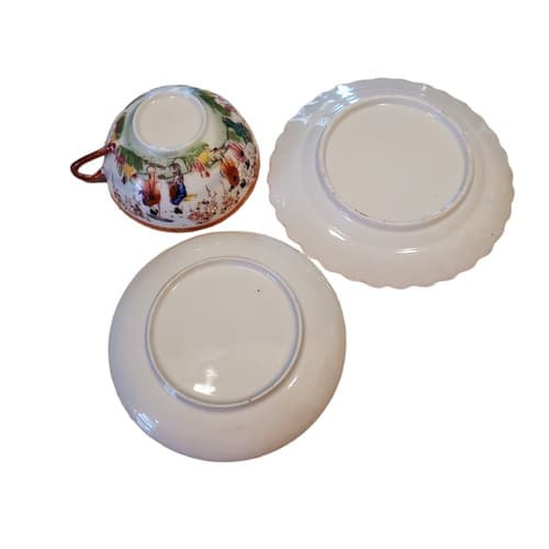 Vintage 3 Pc Geisha Ware Trio Cup Saucer Scalloped Plate Red Trim Hand Painted - Thumbnail 7