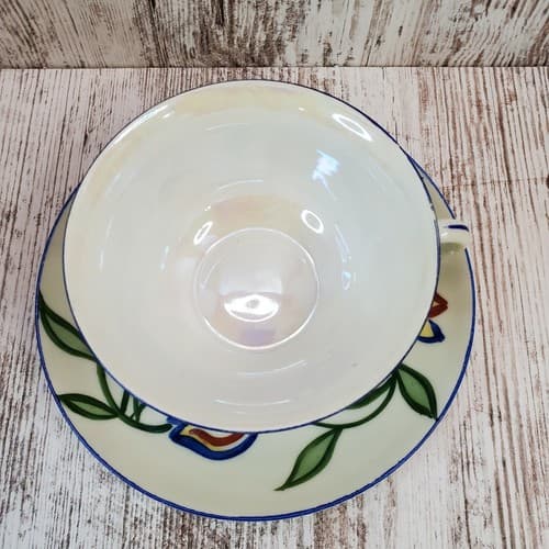 Vintage Hand Painted Czech Czechoslovakia Floral Coffee Tea Cup & Saucer - Thumbnail 5