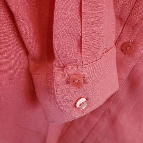 Coldwater Creek Women's Top XS Pink Coral Linen Blouse Roll Tab Sleeve Button - Thumbnail 4