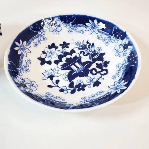 Vintage British Samuel Rathbone Flow Blue Floral Tea Coffee Cup & Saucer Bowl - Thumbnail 4