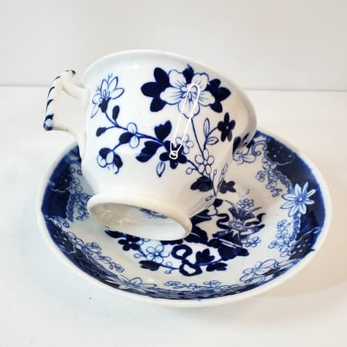 Vintage British Samuel Rathbone Flow Blue Floral Tea Coffee Cup & Saucer Bowl