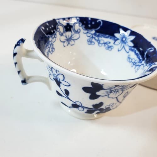 Vintage British Samuel Rathbone Flow Blue Floral Tea Coffee Cup & Saucer Bowl - Thumbnail 9