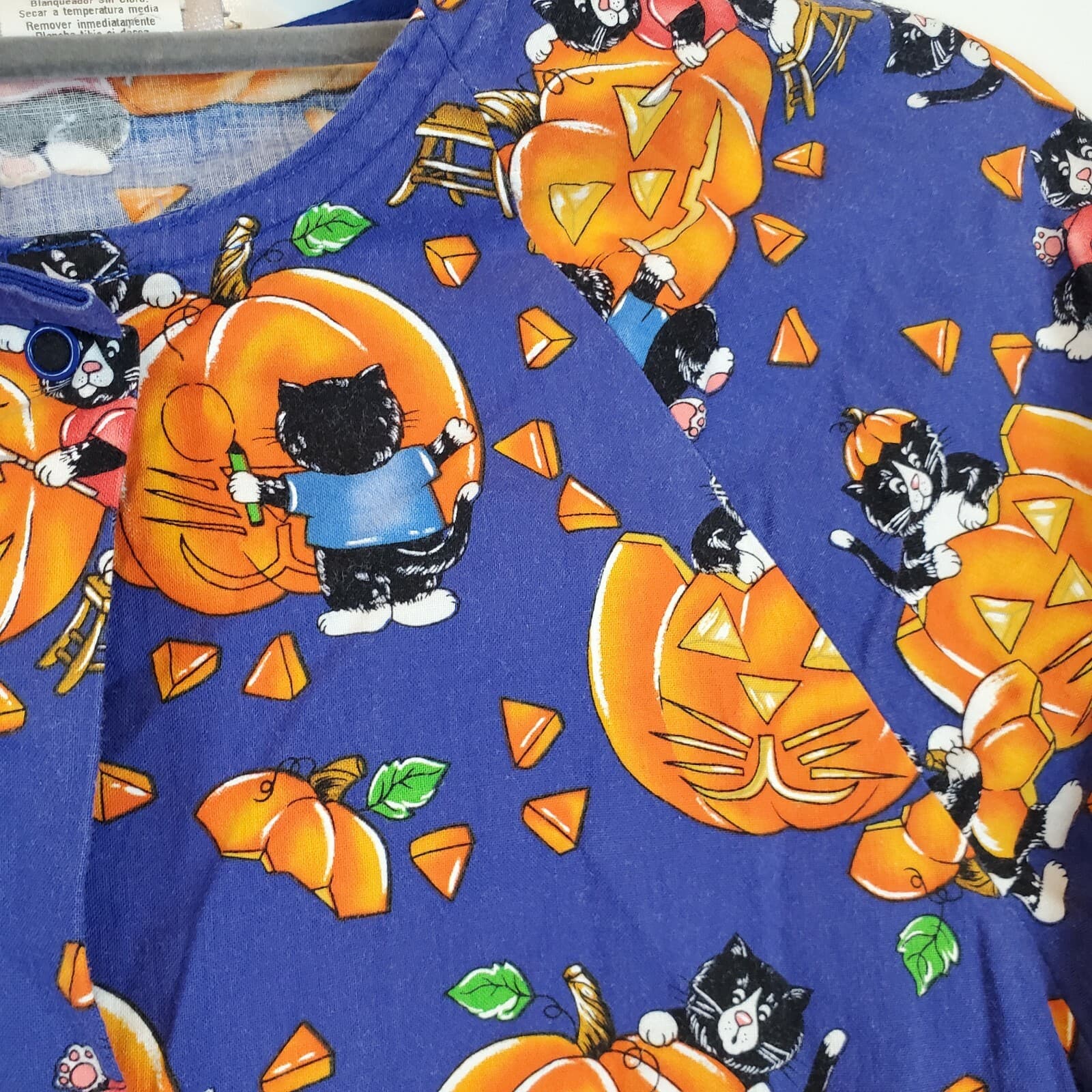 WS GEAR scrub top dental medical nurse Halloween Orange Purple pumpkins - Thumbnail 5