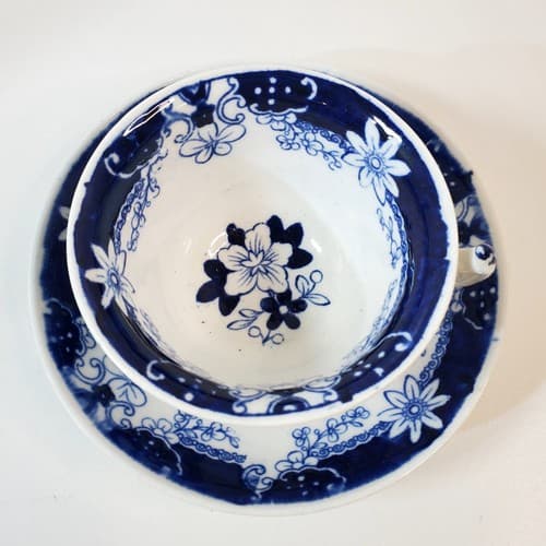 Vintage British Samuel Rathbone Flow Blue Floral Tea Coffee Cup & Saucer Bowl - Thumbnail 3