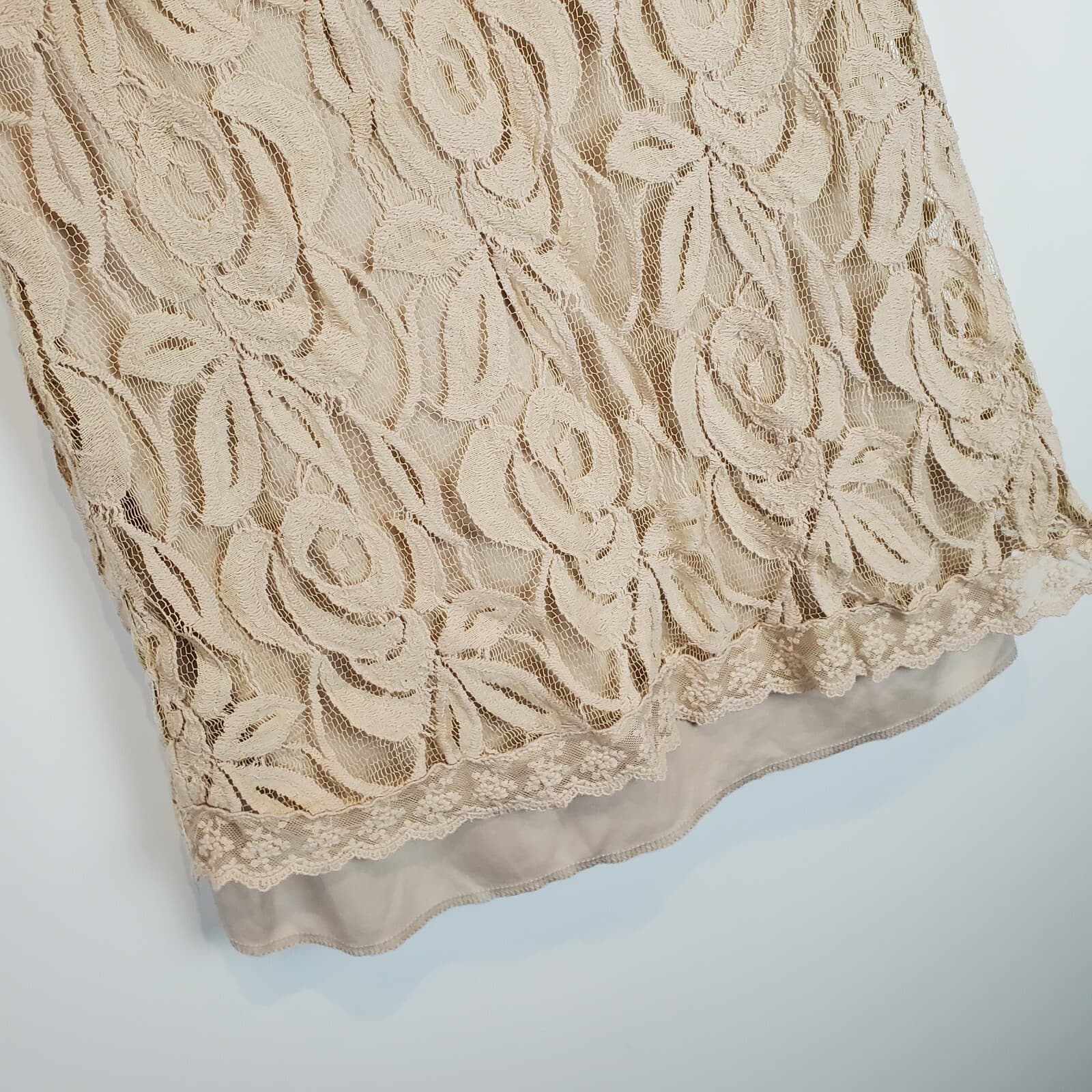 Fire Los Angeles Womens Beige Scoop Back Long Sleeve Lined Lace Tunic Top Small - Thumbnail 3