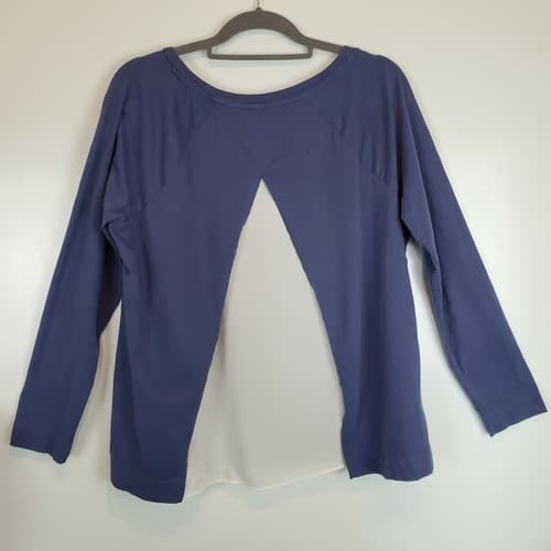 Loft Womens Blue White Long Sleeve Slit Back T-Shirt Blouse Top Size Large - Thumbnail 2