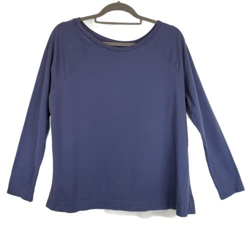Loft Womens Blue White Long Sleeve Slit Back T-Shirt Blouse Top Size Large