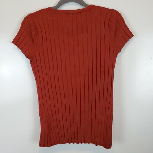 Requirements Ribbed Short Sleeve Terracotta Top Ring Neckline Detail Size M - Thumbnail 4