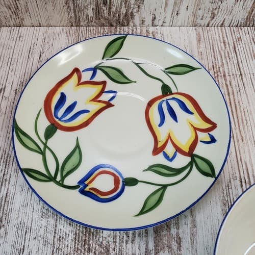 Vintage Hand Painted Czech Czechoslovakia Floral Coffee Tea Cup & Saucer - Thumbnail 3