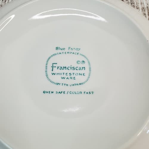 Vintage 1960's Franciscan Blue Fancy Coffee Cup & Saucer Whitestone Ware White - Thumbnail 9