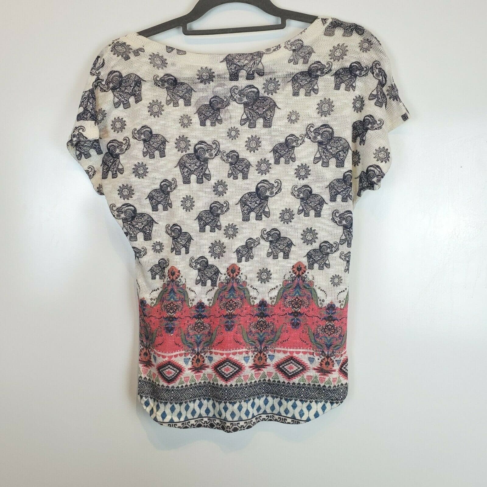 GAZE USA Women's Multicolor Elephant Print Short Sleeve Top Size Medium - Thumbnail 6