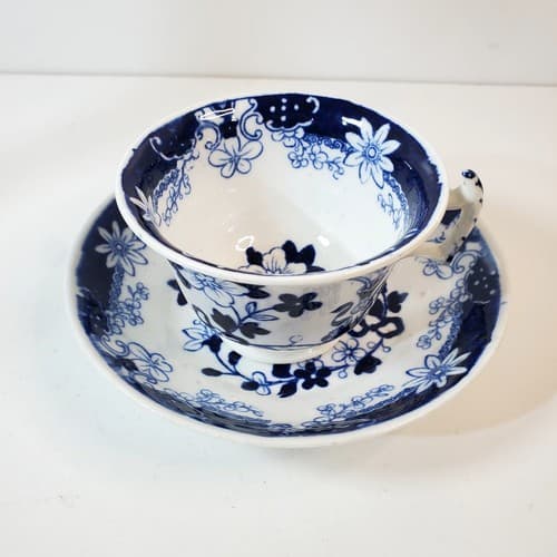 Vintage British Samuel Rathbone Flow Blue Floral Tea Coffee Cup & Saucer Bowl - Thumbnail 2