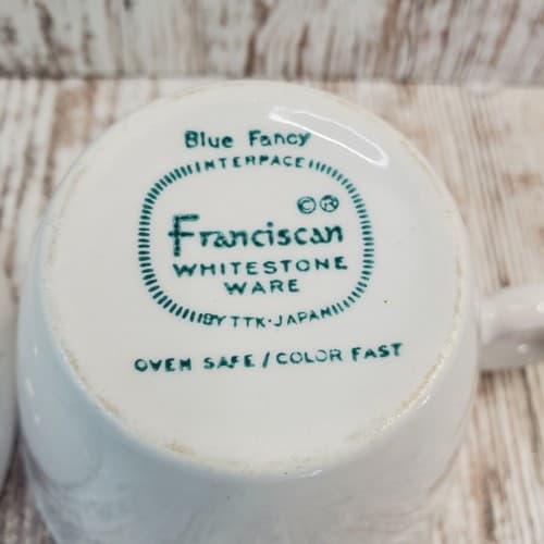 Vintage 1960's Franciscan Blue Fancy Coffee Cup & Saucer Whitestone Ware White - Thumbnail 8