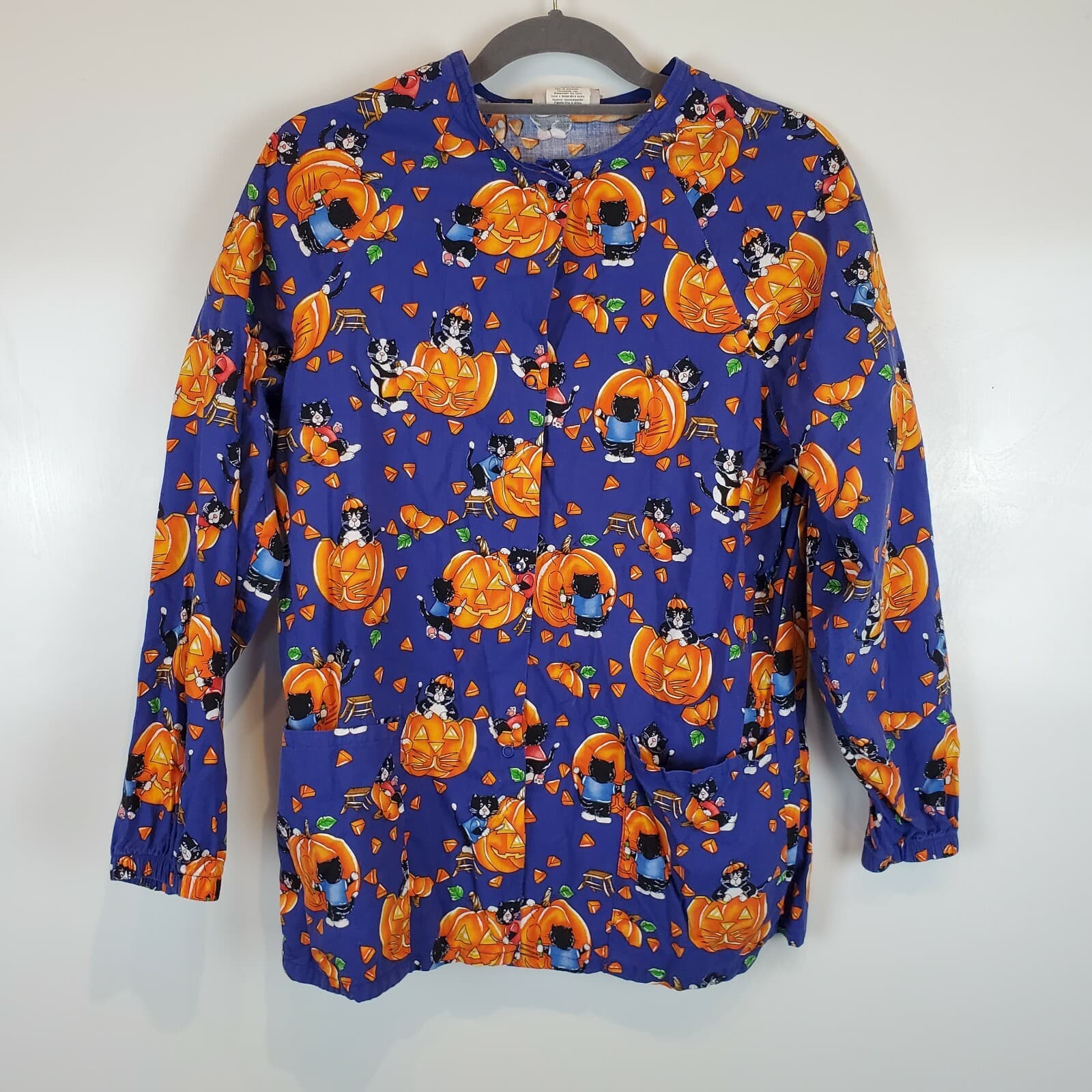 WS GEAR scrub top dental medical nurse Halloween Orange Purple pumpkins
