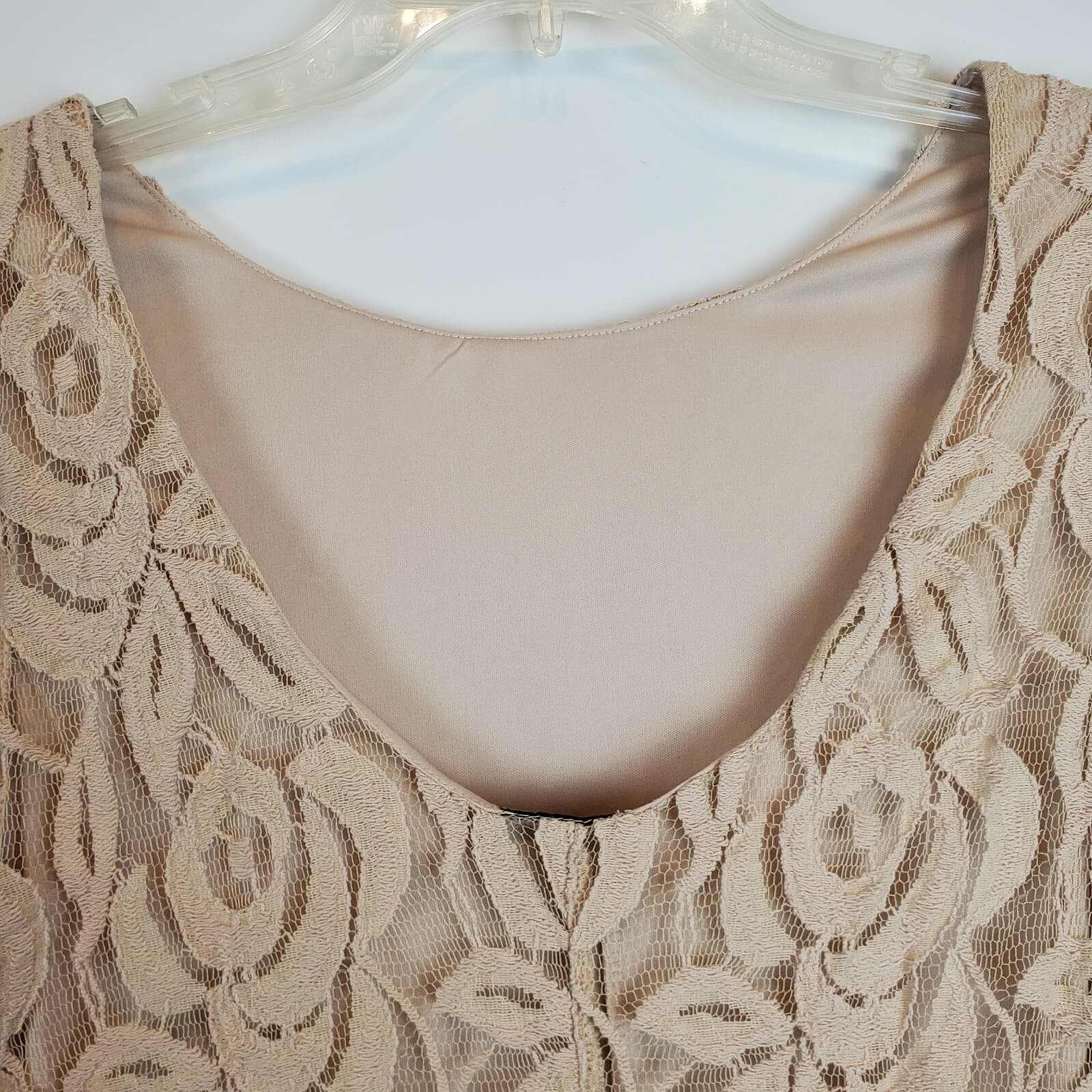 Fire Los Angeles Womens Beige Scoop Back Long Sleeve Lined Lace Tunic Top Small - Thumbnail 6