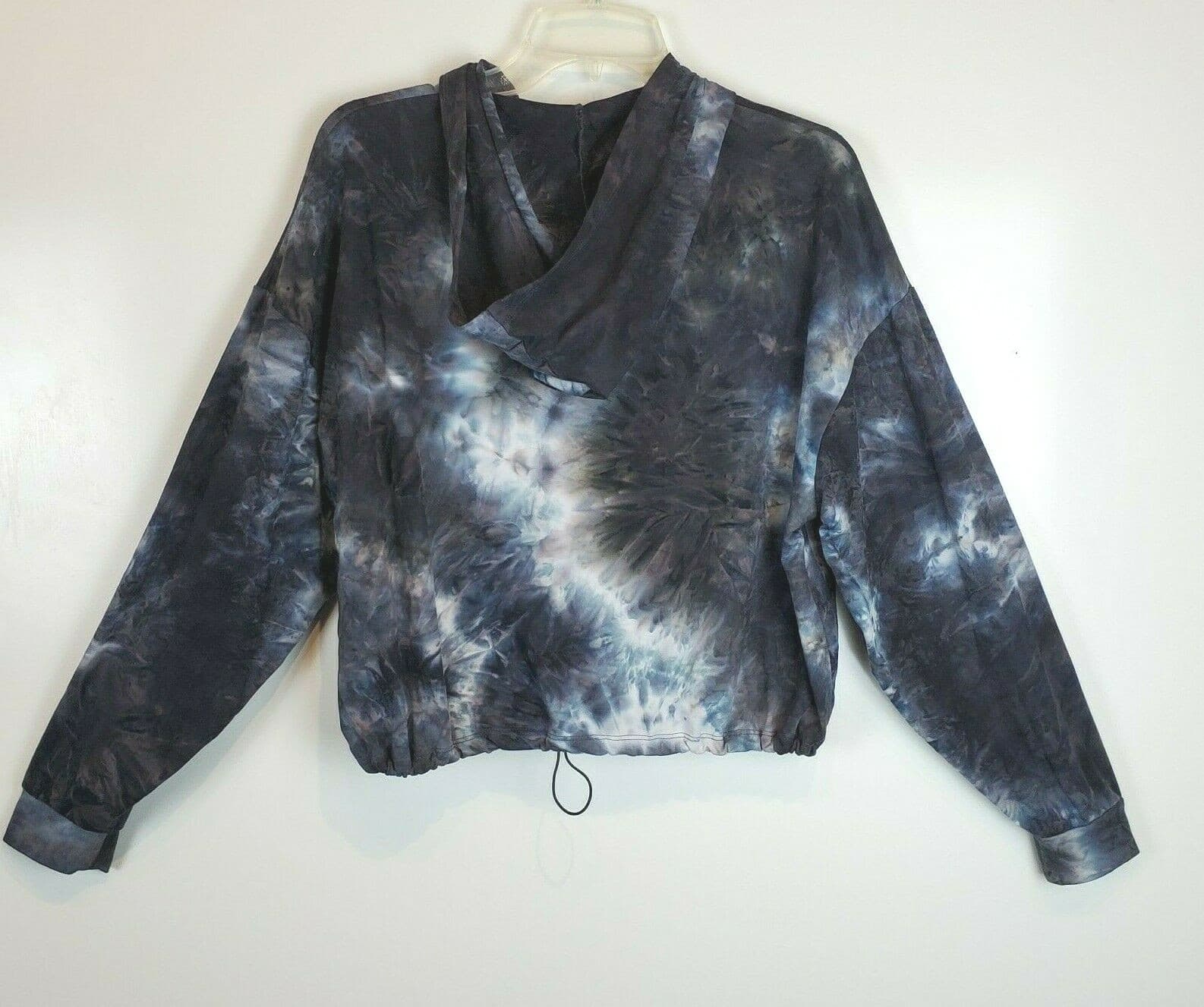 UK2LA Women Black Gray Blue White Marbled Soft Hooded Long Sleeve Crop Top Sz M - Thumbnail 6