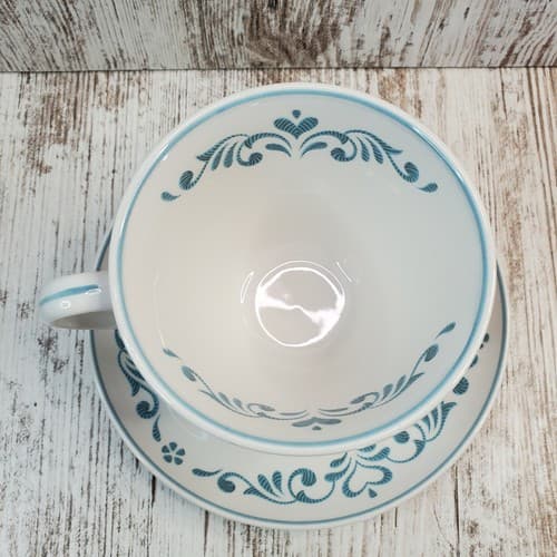 Vintage 1960's Franciscan Blue Fancy Coffee Cup & Saucer Whitestone Ware White - Thumbnail 2