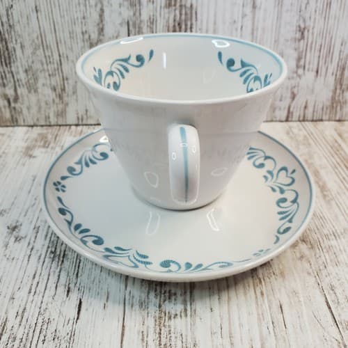 Vintage 1960's Franciscan Blue Fancy Coffee Cup & Saucer Whitestone Ware White - Thumbnail 3