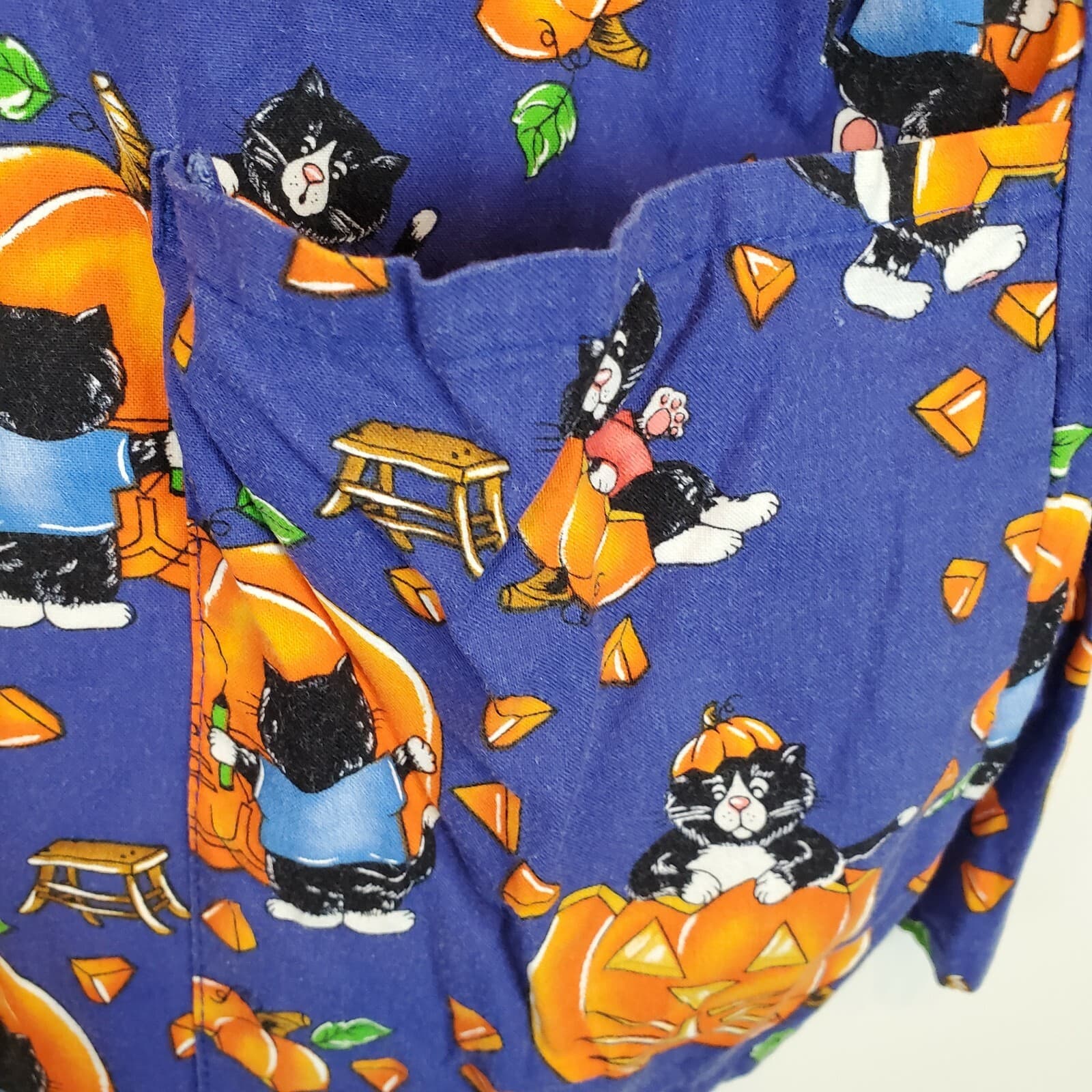 WS GEAR scrub top dental medical nurse Halloween Orange Purple pumpkins - Thumbnail 4