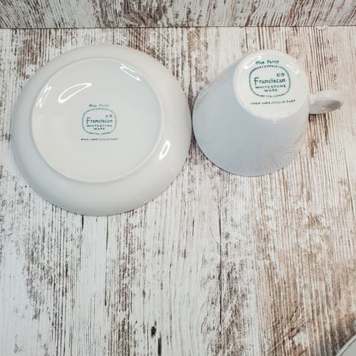 Vintage 1960's Franciscan Blue Fancy Coffee Cup & Saucer Whitestone Ware White - Thumbnail 7