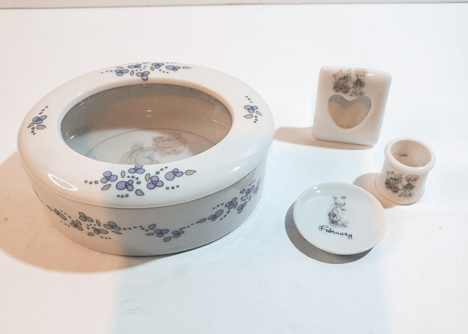 4 Precious Moments Mixed Items Mini Plate Cup Frame Oval Trinket Box NO BOXES