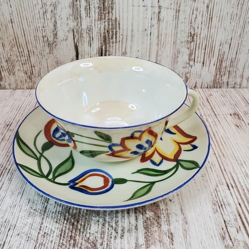 Vintage Hand Painted Czech Czechoslovakia Floral Coffee Tea Cup & Saucer