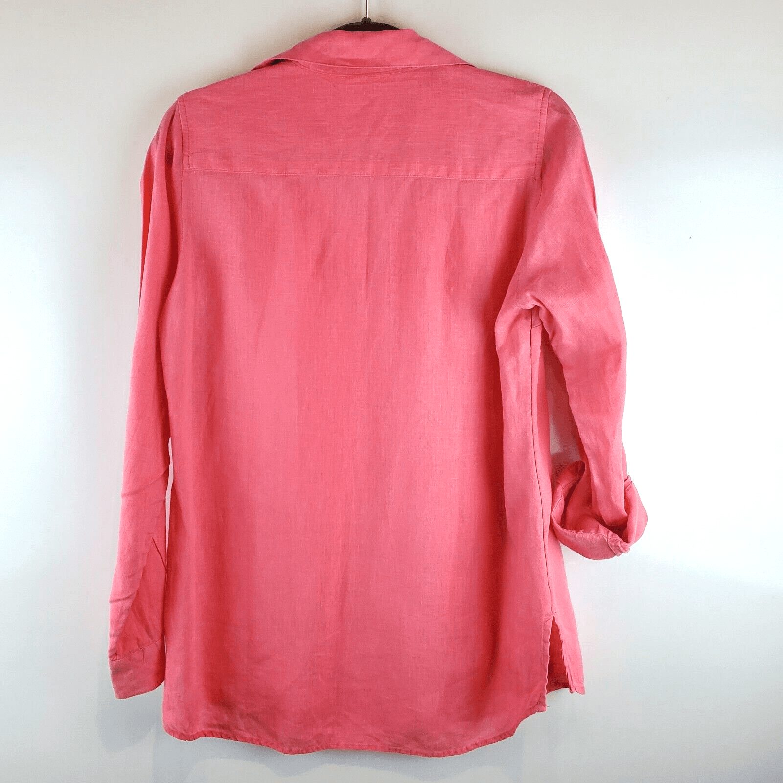 Coldwater Creek Women's Top XS Pink Coral Linen Blouse Roll Tab Sleeve Button - Thumbnail 7