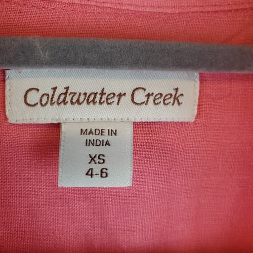 Coldwater Creek Women's Top XS Pink Coral Linen Blouse Roll Tab Sleeve Button - Thumbnail 3