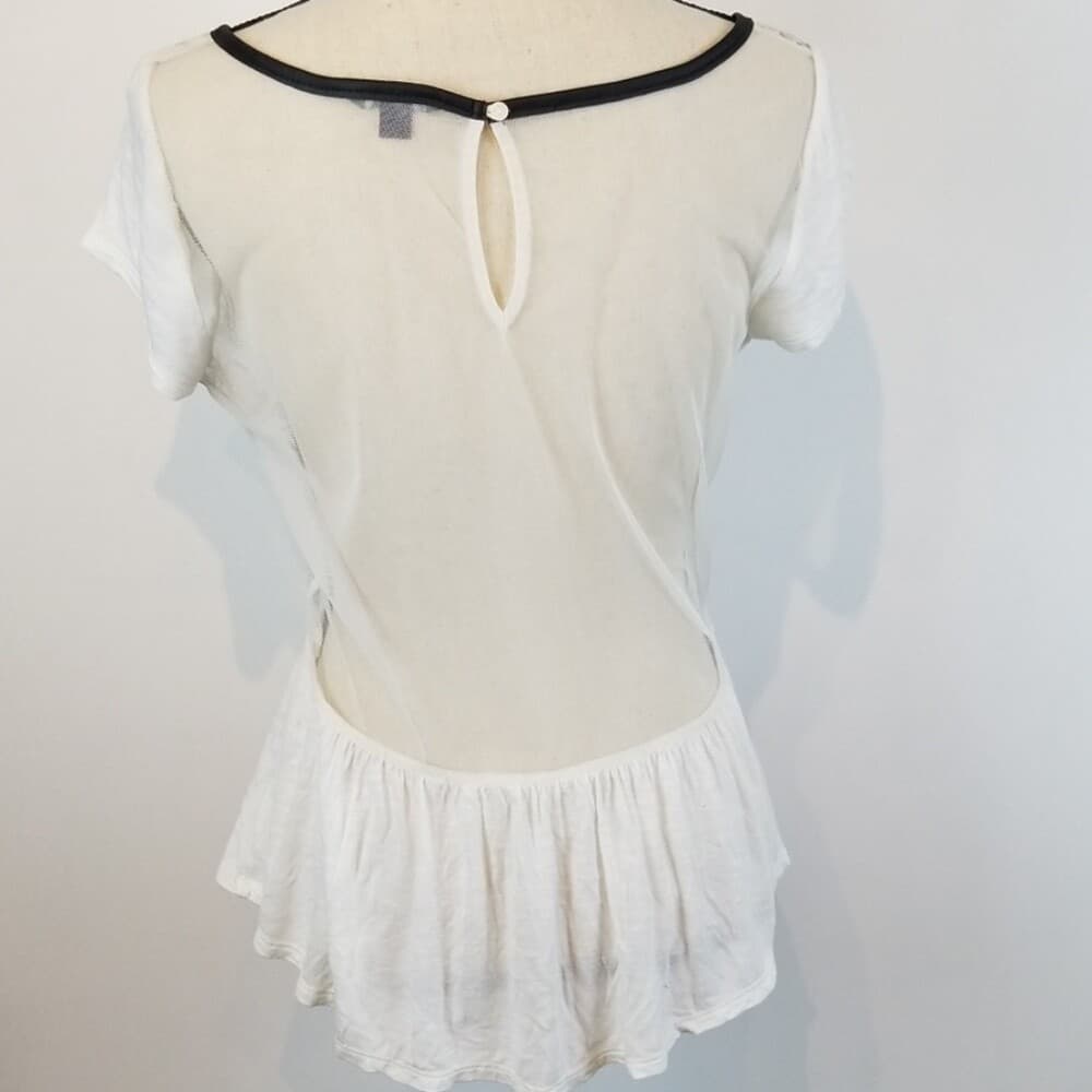 American Eagle Outfitter Lace Sheer Top w/Beading High Low Hem skirted peplum M - Thumbnail 2