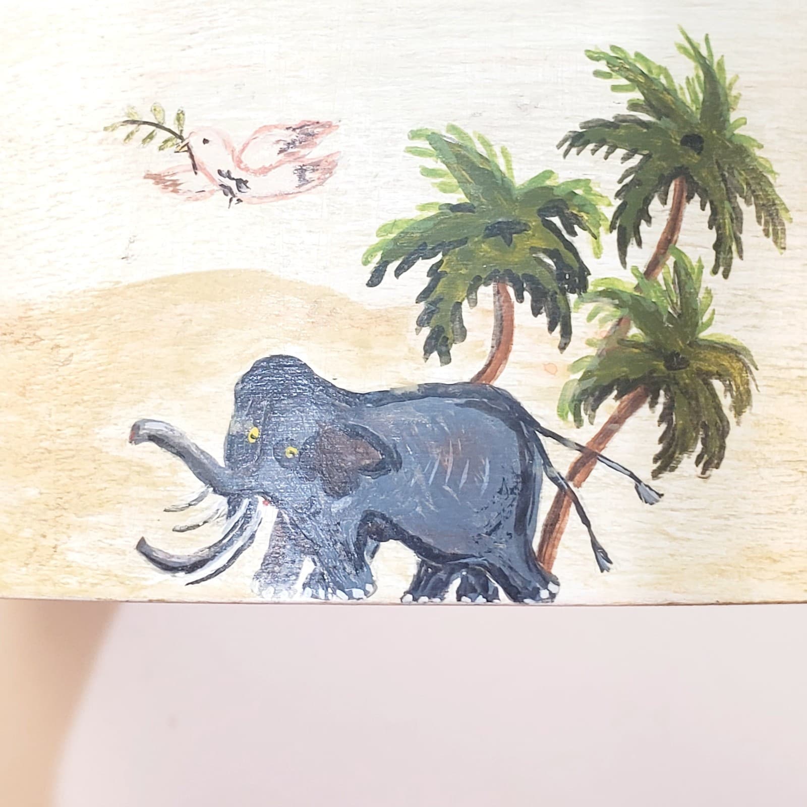 Vintage 1993 Wooden Oval Shaker Style Craft Box w/Lid Hand Painted Noah’s Ark - Thumbnail 5